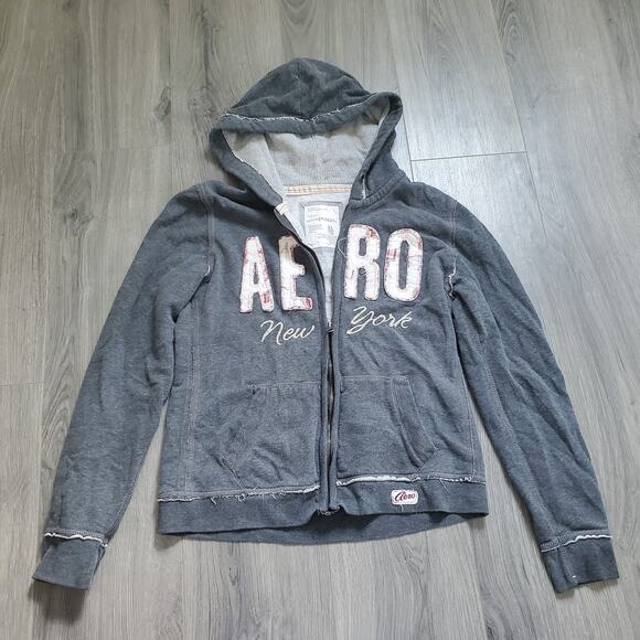 Aeropostale Hoodie Womens XL Full Zip Embroidered Spell Out New York Distressed - Picture 1 of 7
